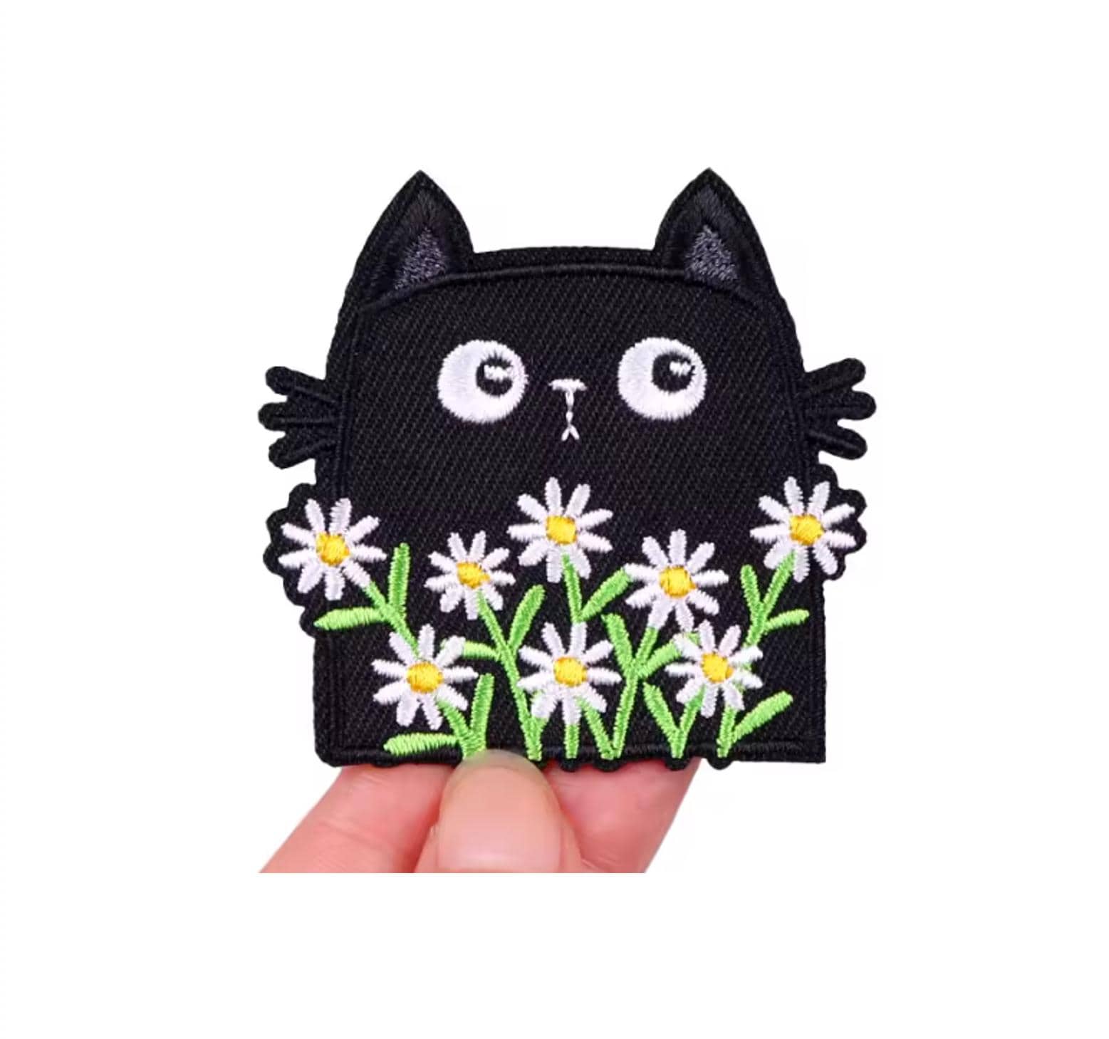 Black Cat Daisy Flowers Embroidered Patch – Kitty Floral Badge